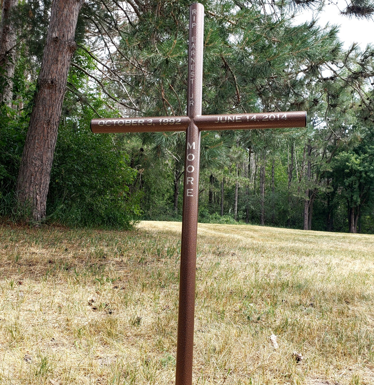 Tribute Memorial Is Uniquely Engraved In A Copperplate Font. Preserving The Memory Of A Loved One. Shown In Size Large 21 Inches Wide by 41 Inches Tall. Standing Directly Into The Earth As A Tribute To Their Life Forever.