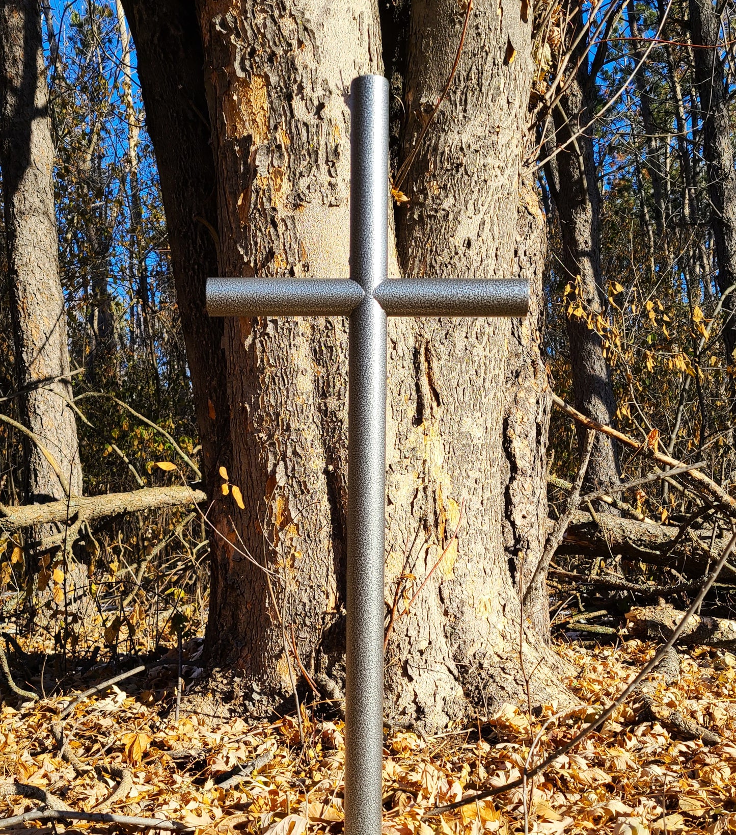 Outdoor urn memorial cross Black Silver Vein finish, placed in memory of a loved one passed. #Family, # Pet, # Friend