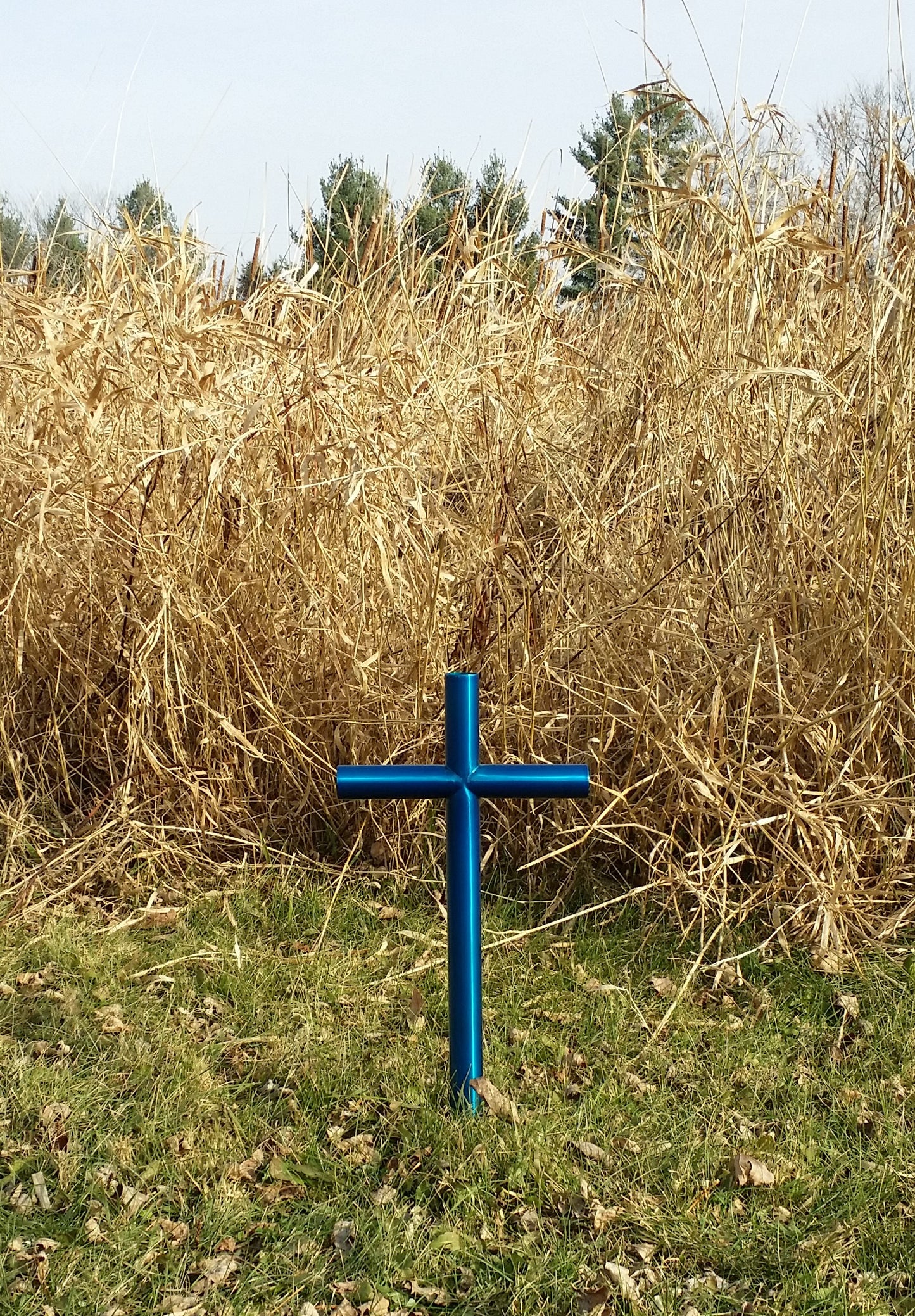 Vibrant Blue Everlasting Cross Is A Joyful Rememberance of Their Personality. Unforgettable Memories, Love and Timeless, Is Their Everlasting Cross, Custom Engraving, Cremation Urn or Capsule, Roadside, Garden or Pets Favorite Spot in the Yard. A Memorial As Timeless As Them