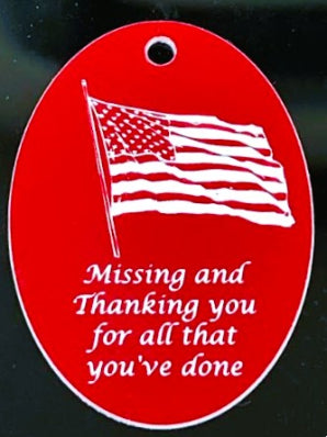 EC Angle Charm in Red finish USA Flang with message in Lucida Calligraphy font. Celebrating our Veterans, Officers, Firefighters and all those who have served.
