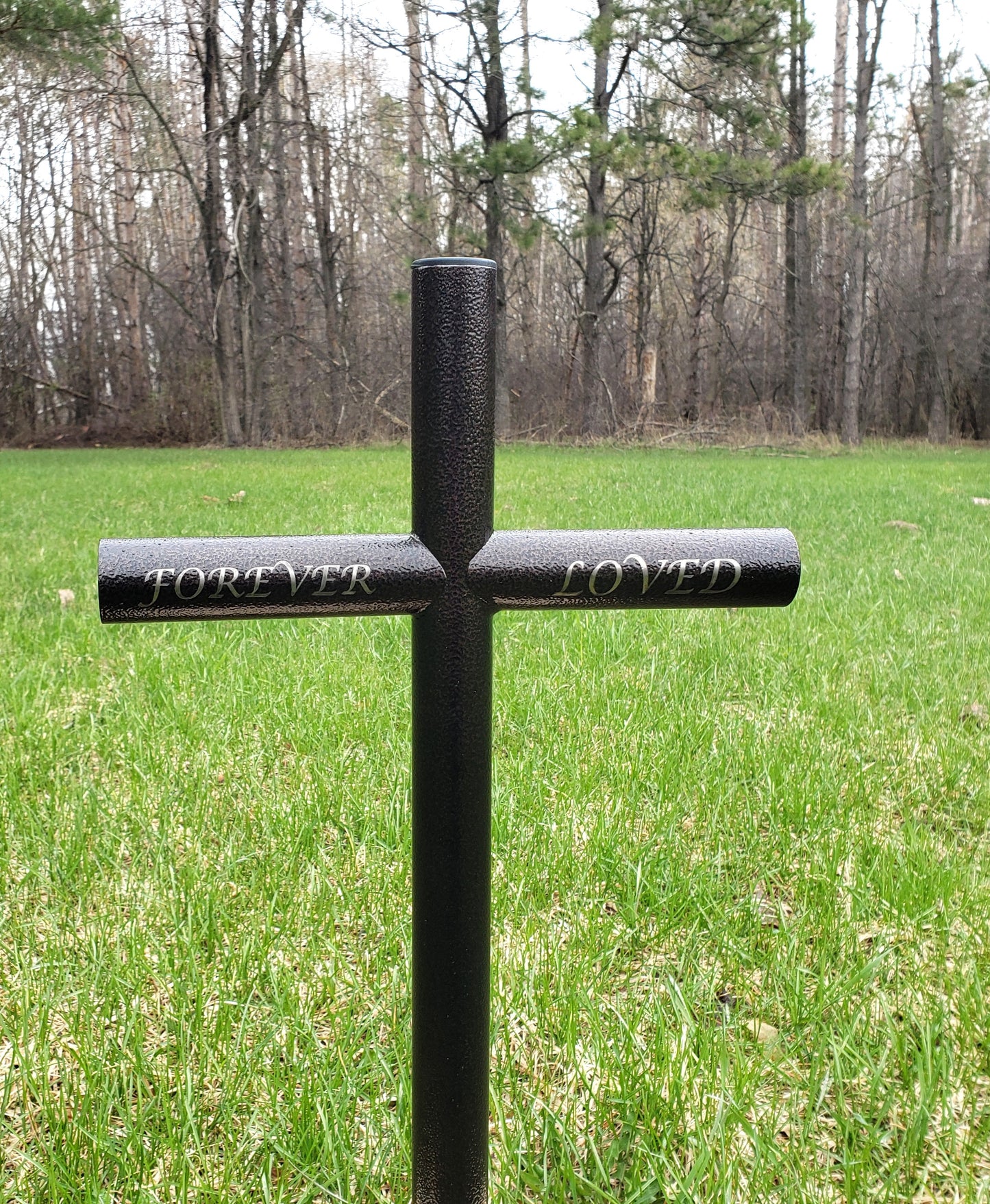Everlasting Cross Memorial Is Customized Engraved with Forever Loved and is a Cremation Urn. This Timeless Memorial can be  For Our Fallen Hero, Father, Mother, Dog, Cat or Even Reptile.  Remembering them helps heal our hearts, as it preserves their memory forever. 