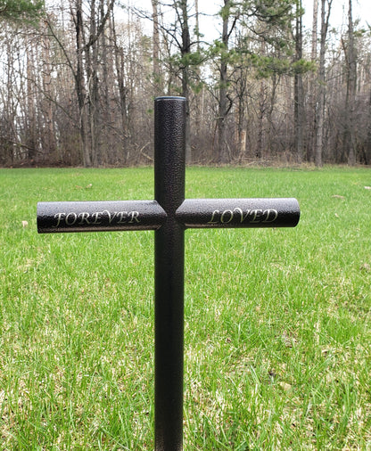 Everlasting Cross Memorial Is Customized Engraved with Forever Loved and is a Cremation Urn. This Timeless Memorial can be  For Our Fallen Hero, Father, Mother, Dog, Cat or Even Reptile.  Remembering them helps heal our hearts, as it preserves their memory forever. 