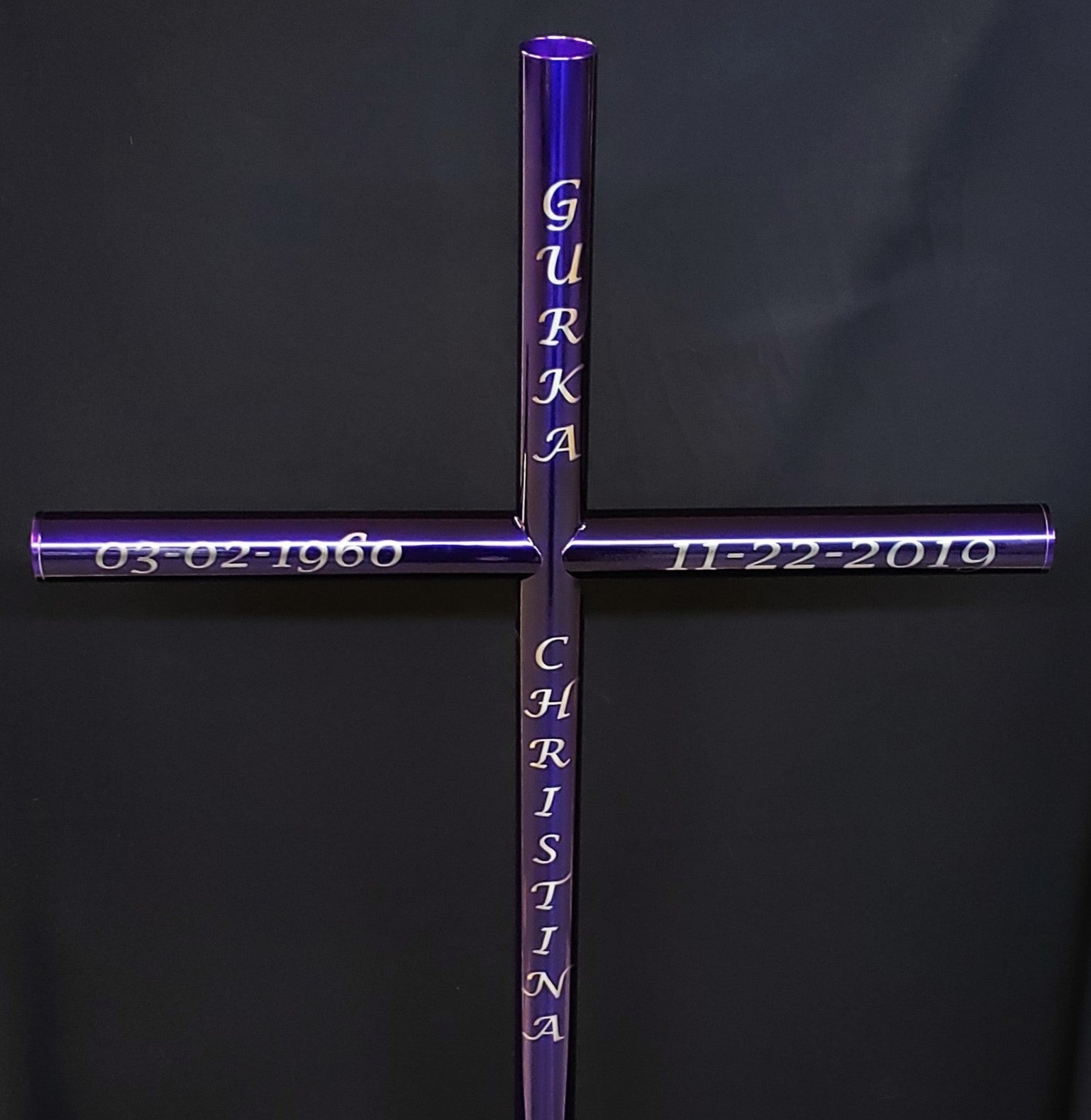 Everlasting Cross Urn Memorial is Customized Engraving on Four Sides. Keepsake Memorial for Gardens, Pet Cemetery or Outdoor Roadside.  Stainless steel end caps shown to  Symbolized Their Memory. It will be Everlasting. choose the Urn Capsule option to encapsulate Ashes  An unforgettable and Timeless Keepsake.