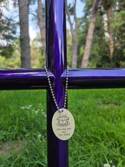 Everlasting Cross in Purple Amethyst finish celebrating their Birthday with EC Ivory Angle Charm and silver chain. 