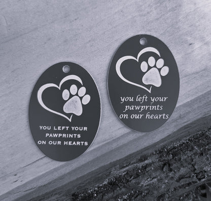Paw and Heart shown on EC Angle Charm in Slate finish with Copperplate font and Lucida Calligraphy font.
