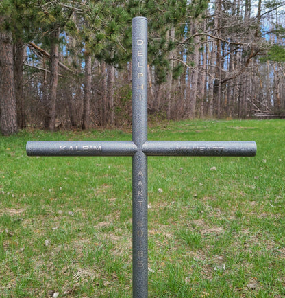 Roadside Memorial Everlasting Cross large 21 inch wide by 41 inch tall uniquely engraved in Copperplate font. #Engrave,  Forever resting place in a special spot in the yard.  Mother, Friend, Spouse