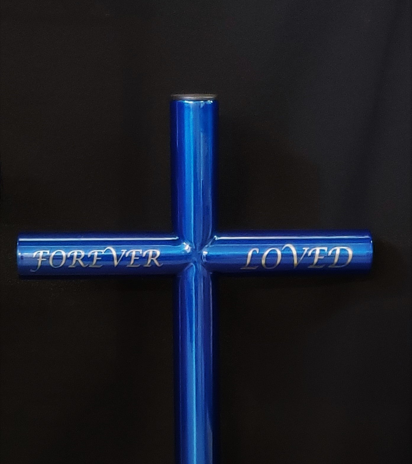 Vibrant Blue Everlasting Cross Is A Joyful Rememberance of Their Personality. Unforgettable Memories, Love and Timeless, Is Their Everlasting Cross, Custom Engraving, Cremation Urn or Capsule, Roadside, Garden or Pets Favorite Spot in the Yard. A Memorial As Timeless As Them