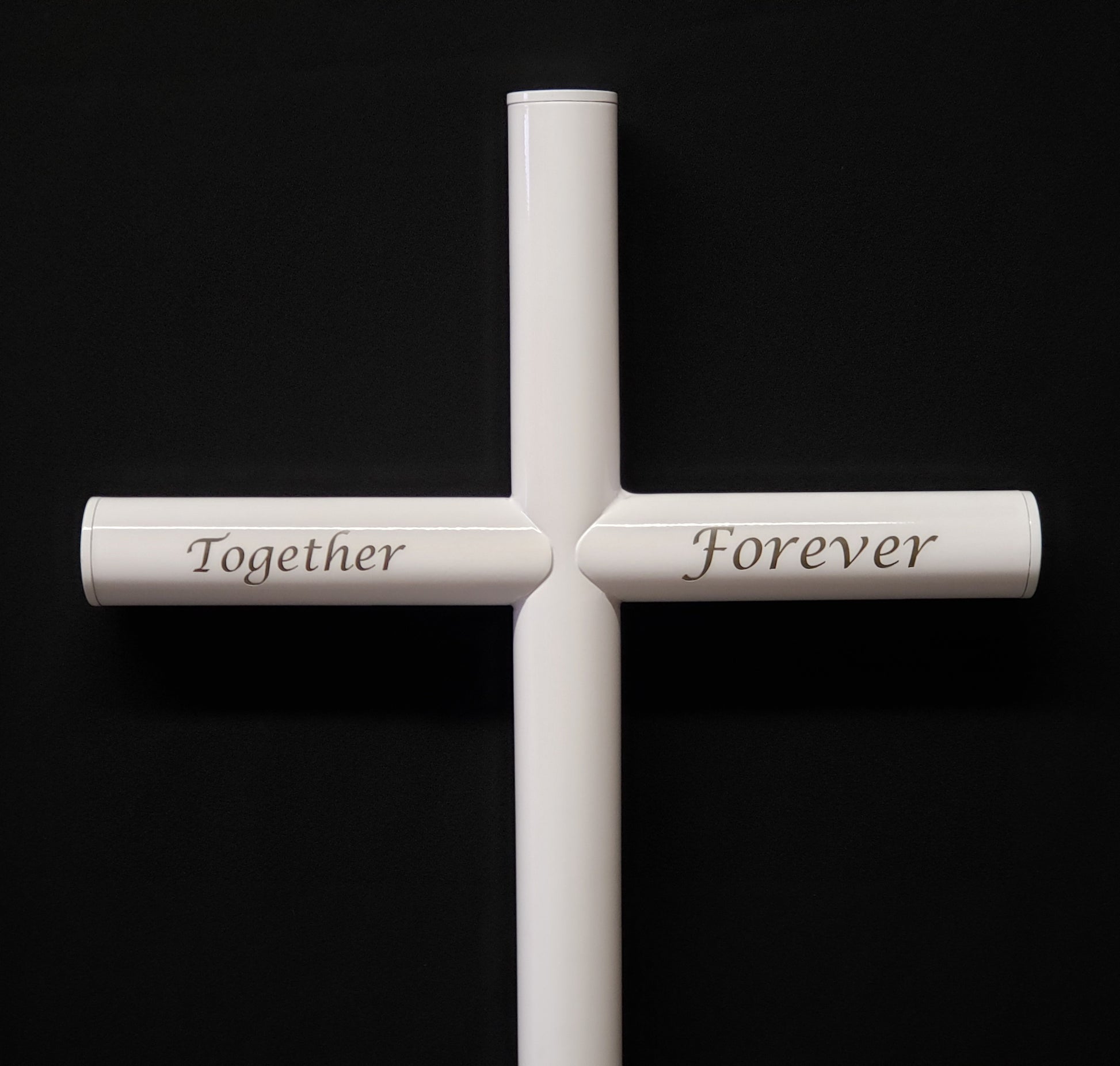 Everlasting Cross Memorial In White Finish, Customize Engraved Together Forever On Small 13 inches by 32 inches, with White stainless steel end caps. Can Be An Cremation Urn for Your Loved One Loss, Pet Loss, Human Memorial