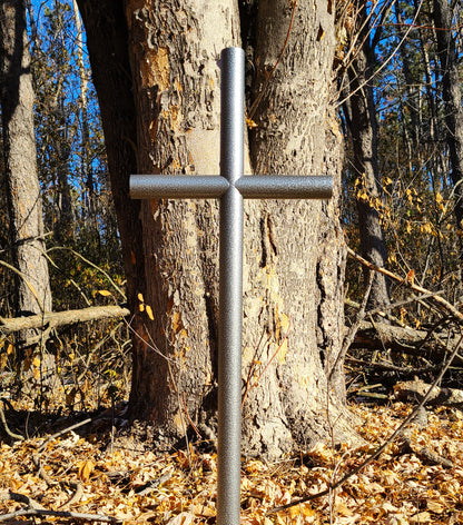 Outdoor urn memorial cross Black Silver Vein finish, placed in memory of a loved one passed.  #Family, # Pet, # Friend