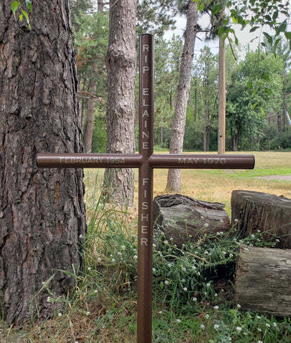 Warm Copper Vein Finish in Everlasting Crosses large size 21 inches wide by 41 inches tall, is a  timeless outdoor memorial. Is uniquely  engraved in Copperplate finish.  Adding the Urn Capsule option preserves their Ashes or special memorabilia within the cross forever.  