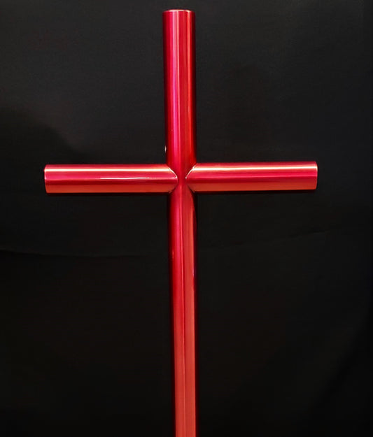 Everlasting Cross™ Memorial in A rich Berry Pink Resembles A Raspberry Just Picked Off The Bush.  As We Remember Our Loved One and Honor Them.  This Timeless Memorial Is Finished Over 304 Stainless Steel, Reminds Us Of The Joyful Times Shared.  Our Memories Are the Celebration Of Their Life and The Everlasting Cross Is An Overflowing Remembrance Dedicated To Them.  This Memorial Finish Represents, Breast Cancer, Honors Caregivers