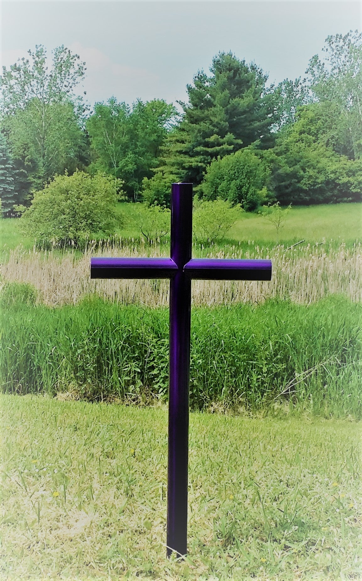Our Purple Everlasting Cross Represents The Loss Of Our Loved One To Pancreatic Cancer, Esophageal Cancer.  Uniquely Memorialize With Engraving and Final Resting Place At Gravesite, Roadside, Pets Favorite Spot in Yard