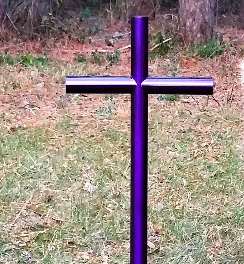 Everlasting Cross™ In Purple is Unforgettable Just Like the One We Love. Its Eternal Finish Over 304 Stainless Steel, Continues to Honor Them By Remembering the Times Shared. Customized With Engraving, Placing Their Memorial to Honor Them in Favorite Garden, Roadside or Grave