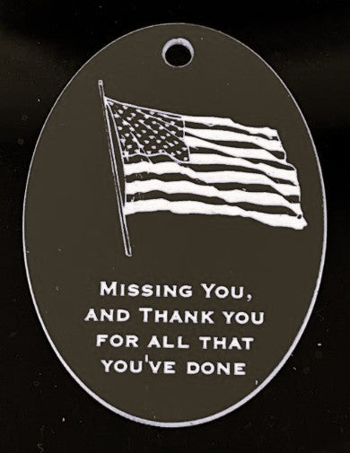 EC Angle Charm proudly display the American Flag in honor of those served.  Slate finish and Copperplate font.  